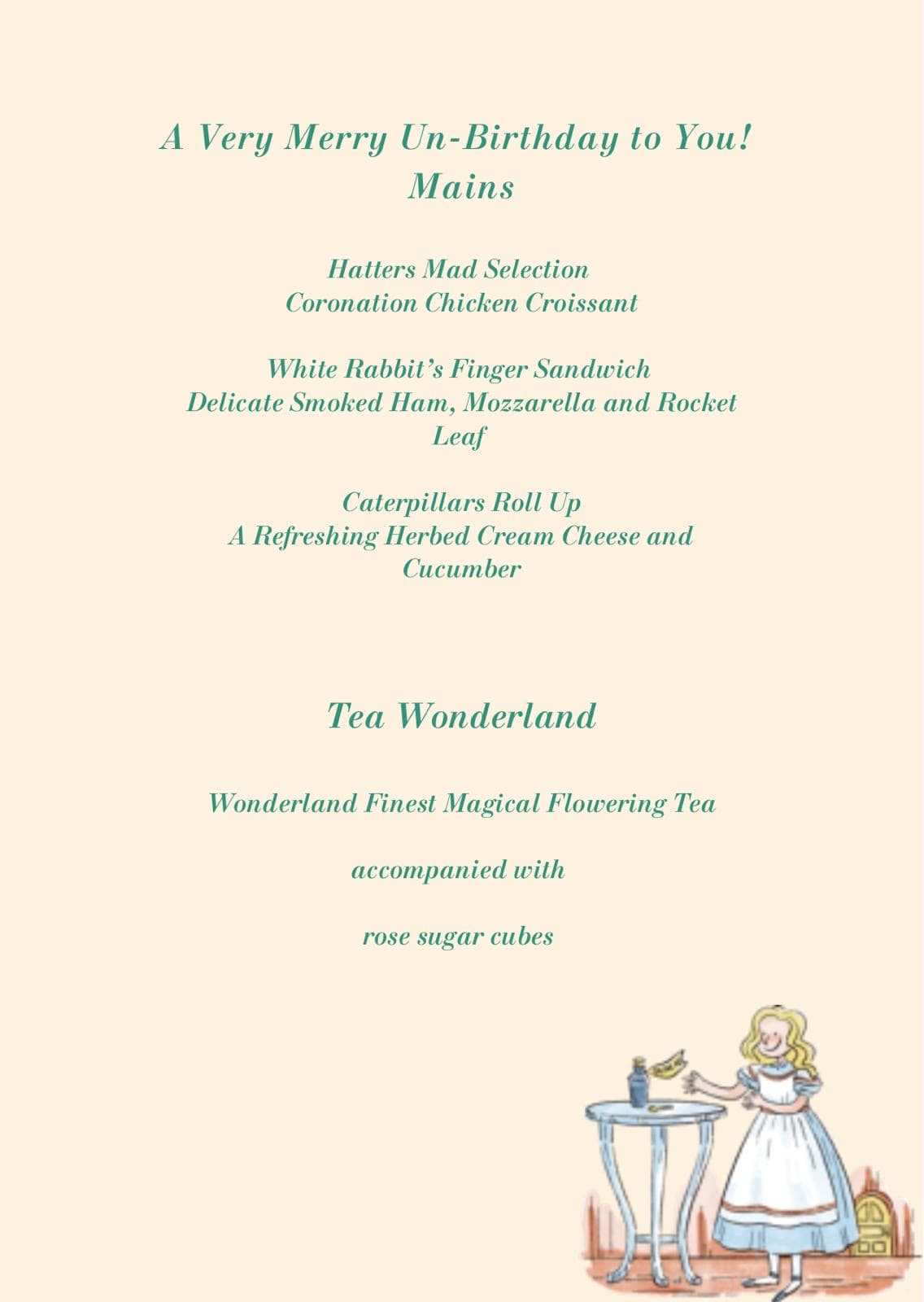 Mad Hatter's Tea Party Menu 2